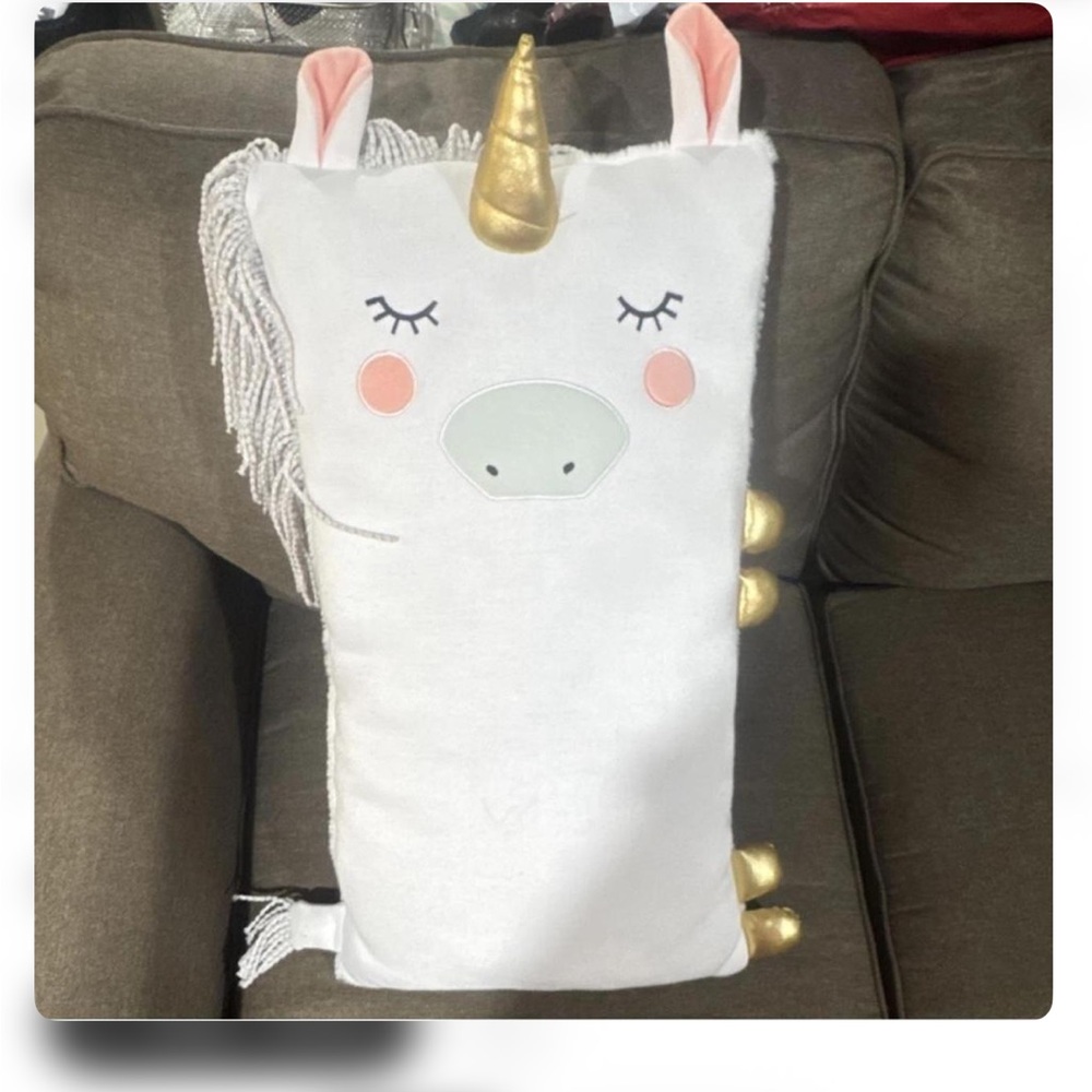 Unicorn Pillow with Gold Horn and Accents